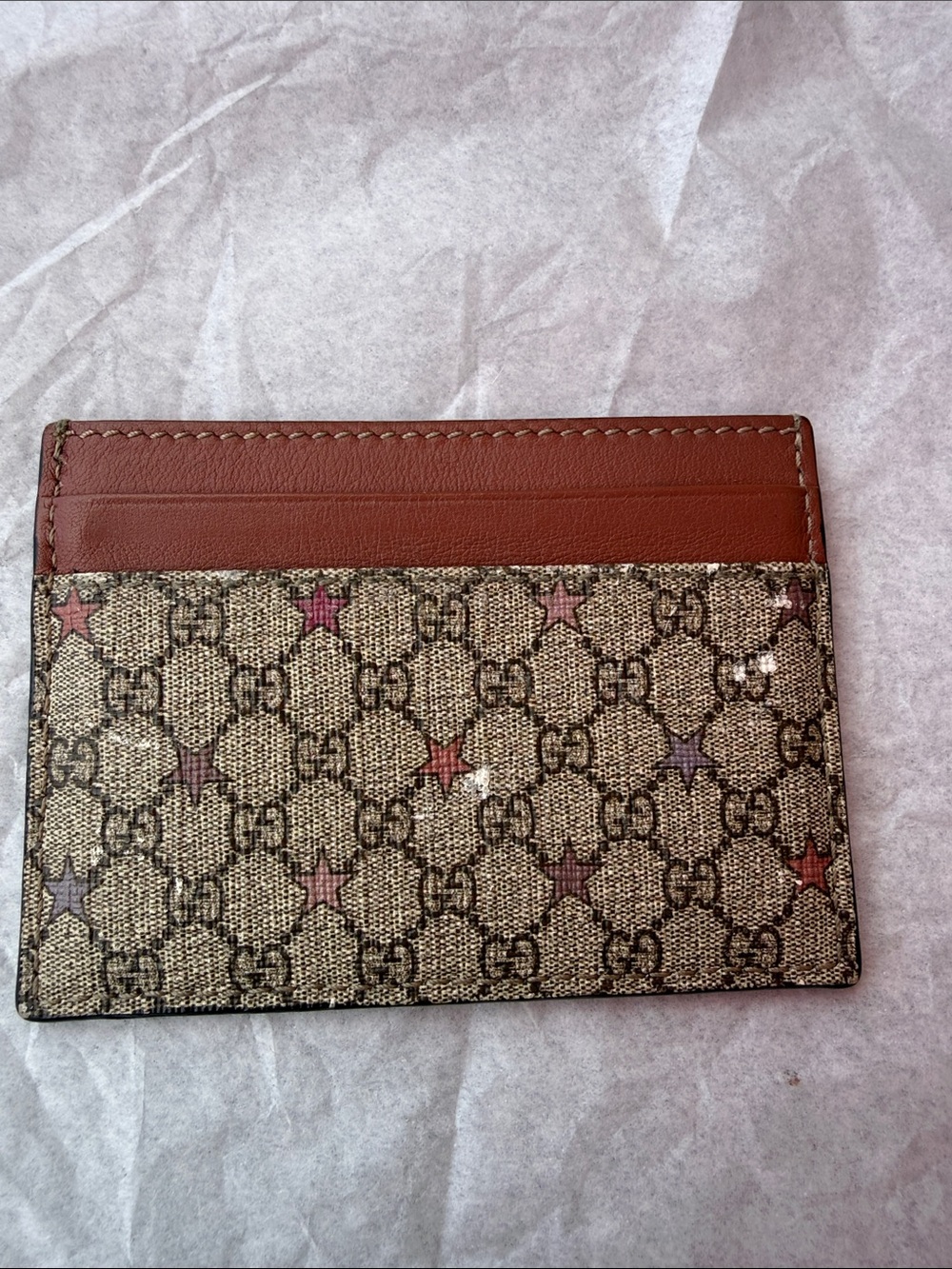 Authentic Gucci GG Supreme Star Print Card Case